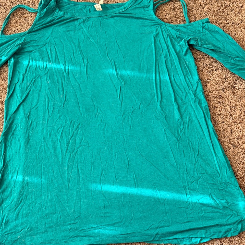 Teal Cold Shoulder Women's Top